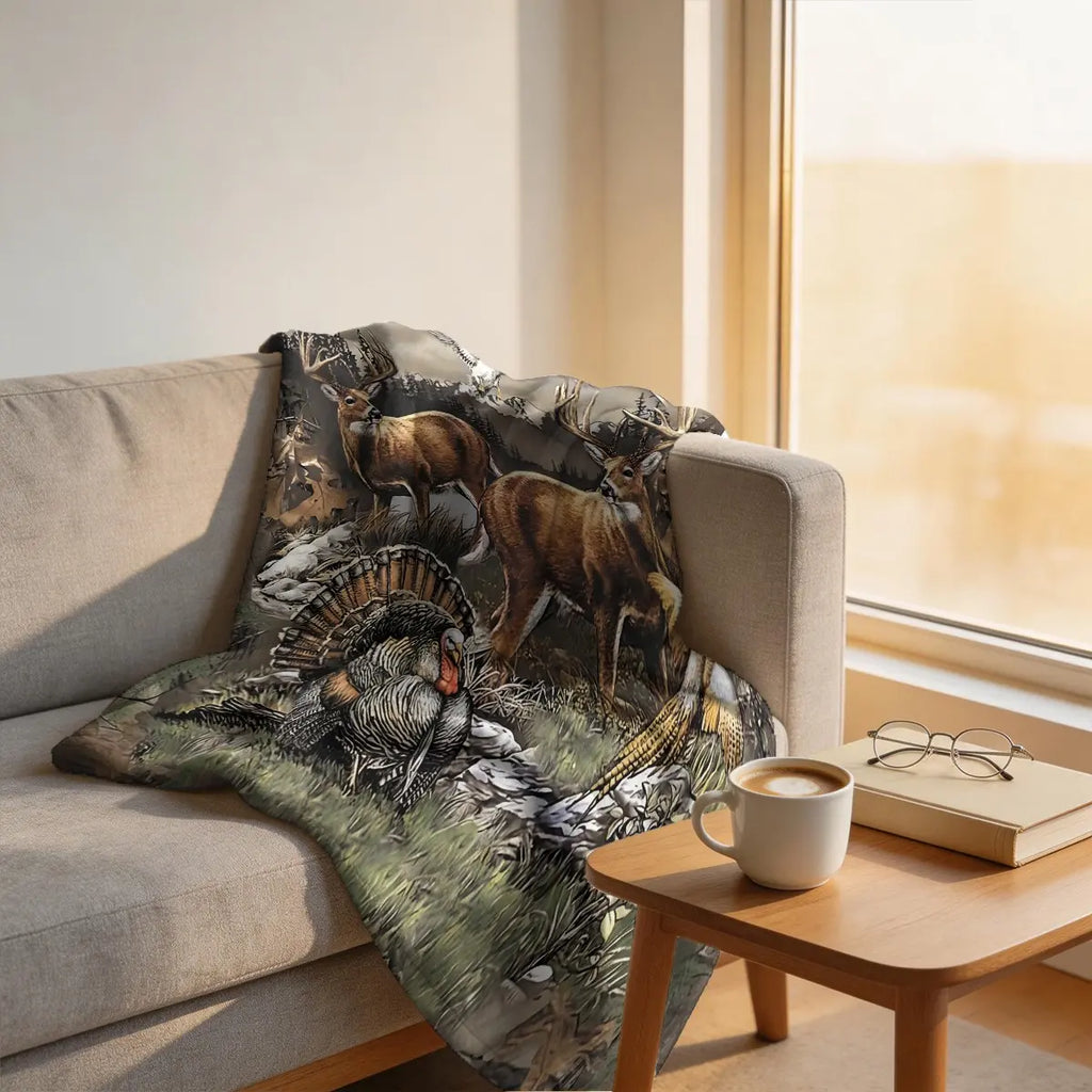 Animal Pattern Blanket, 1 Count Camouflage Deer & Turkey & Duck Pattern Blanket, Soft Warm Throw Blanket for Home Office Travel Camping, Figure Print Blanket, Animal Blankets