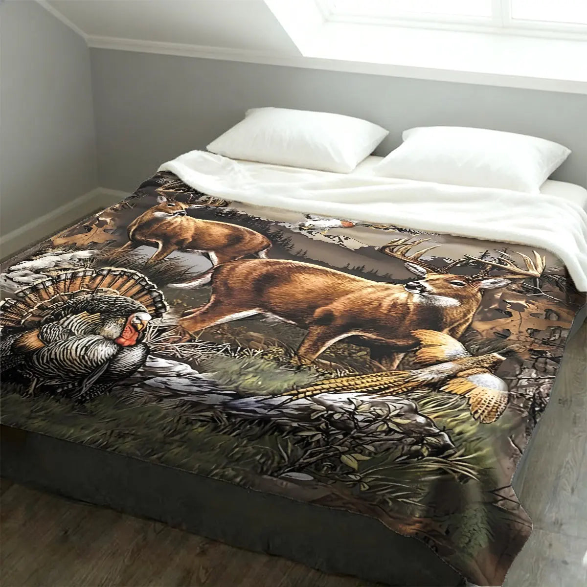 Animal Pattern Blanket, 1 Count Camouflage Deer & Turkey & Duck Pattern Blanket, Soft Warm Throw Blanket for Home Office Travel Camping, Figure Print Blanket, Animal Blankets