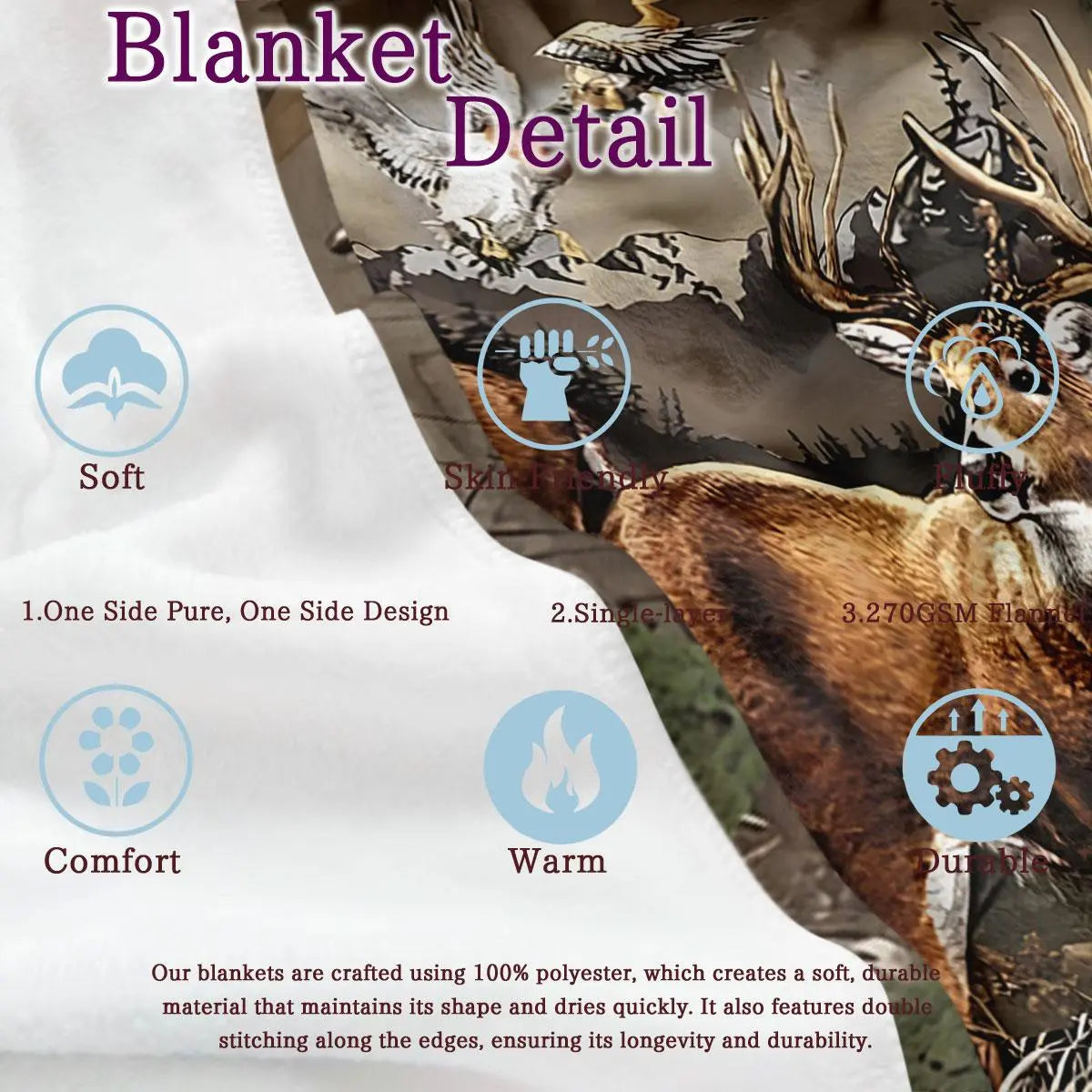 Animal Pattern Blanket, 1 Count Camouflage Deer & Turkey & Duck Pattern Blanket, Soft Warm Throw Blanket for Home Office Travel Camping, Figure Print Blanket, Animal Blankets