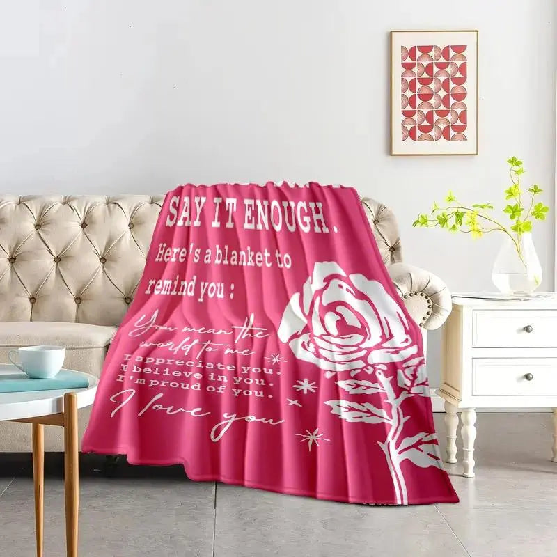 Blush Pink Wrinkle-Resistant Flannel Fleece Traditional Rose Print Throw Blanket - Multi-Size, 30*40in Very Small Option, Room Decor, Floral Decor, Romantic Valentine Gift for Women, Cozy Setup 4-Season Warm Nap Essential