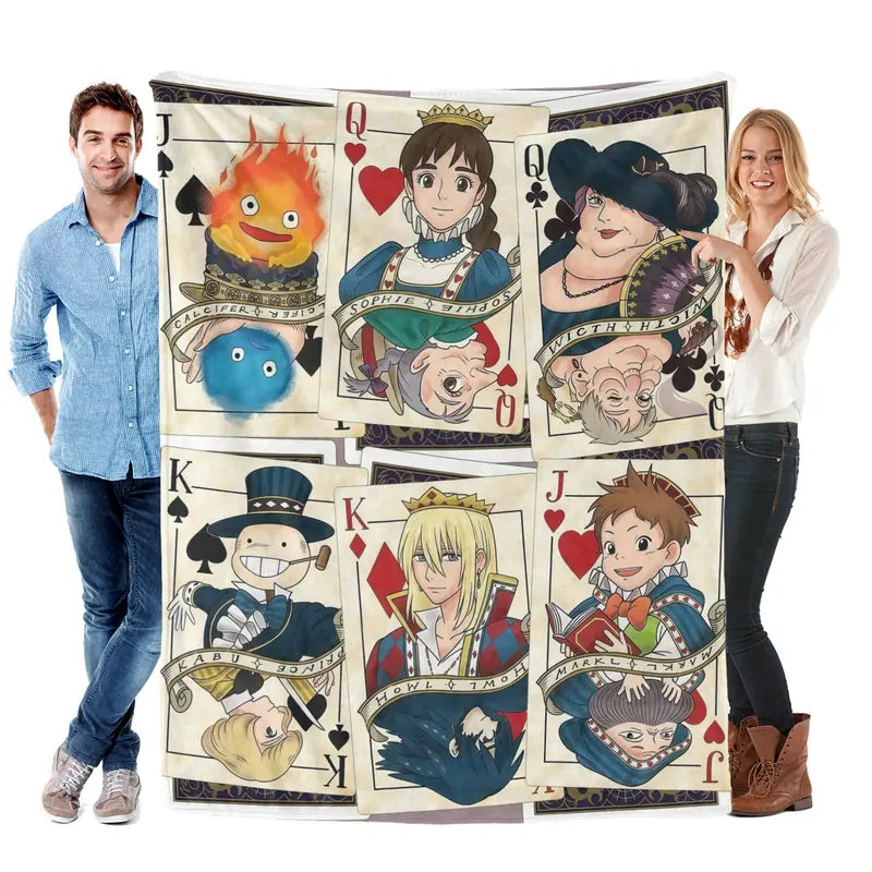 Studio Ghibli Anime Playing Card Themed Character Plush Flannel Throw Blanket - Cozy, Skin-Gentle, Multi-Size Blanket Gifts for Children - Suitable for Sofas, Home/Office
